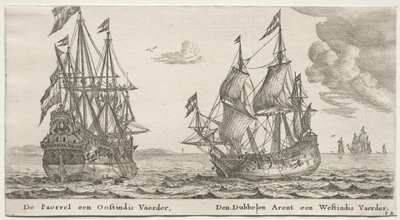 Navi di Amsterdam: La Perla e East Indiaman, The Double Eagle, un West Indiaman da Reinier Nooms