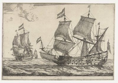 Due grandi navi da guerra (Tredici scene con navi) da Reinier Nooms