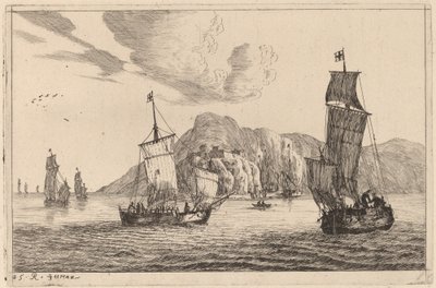 Scena portuale con sfondo montuoso da Reinier Nooms, called Zeeman