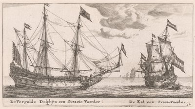 Il "Vergulde Dolphyn," una grande nave mercantile, e il "Kat," un flauto da Reinier Nooms, called Zeeman