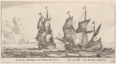 Due mercantili: il "Geele Fortuÿn," che commercia nel Baltico, e il "Liefde," che commercia in Norvegia da Reinier Nooms, called Zeeman