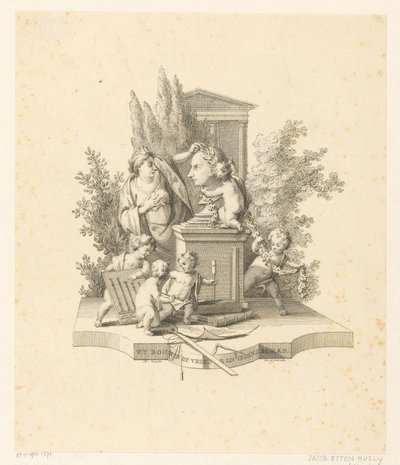 Rappresentazione allegorica con un busto di Jacob Otten Huslij da Reinier Vinkeles (I)