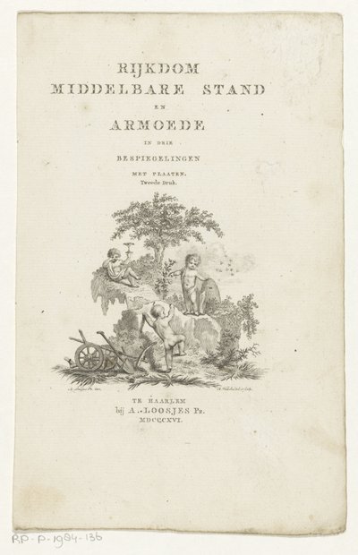Tre putti con attributi in un paesaggio montano da Reinier Vinkeles (I)