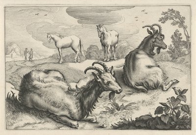 Paesaggio con due capre e due cavalli da Reinier van Persijn