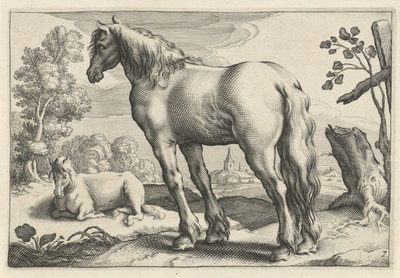 Paesaggio con due cavalli da Reinier van Persijn
