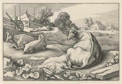Prato con tre mucche sdraiate da Reinier van Persijn