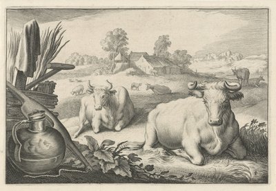 Prato con due mucche sdraiate da Reinier van Persijn