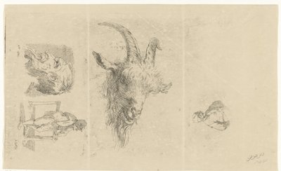 Foglio di studio con quattro rappresentazioni da Reinierus Albertus Ludovicus baron van Isendoorn à Blois