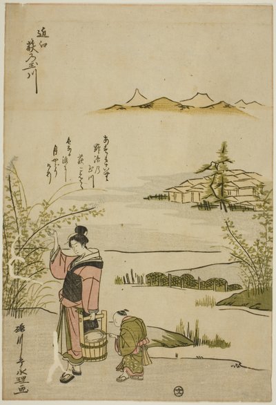 Il fiume gioiello dei trifogli di cespuglio nella provincia di Omi (Omi Hagi no Tamagawa), da una serie senza titolo di Sei fiumi gioiello da Rekisentei Eiri