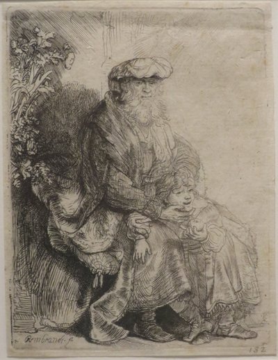 Abramo che accarezza Isacco", acquaforte di Rembrandt, Museo d