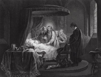 La resurrezione della figlia di Giairo, Marco, cap. V, versetti 35, 42 da Rembrandt Harmensz. van Rijn (after)