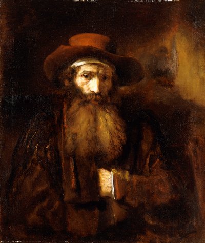 Un vecchio barbuto, con un cappotto marrone e un cappello color ruggine, 1651 da Rembrandt van Rijn