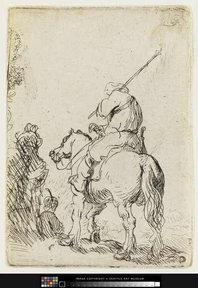 Un Soldato con Turbante a Cavallo, c.1632 da Rembrandt van Rijn