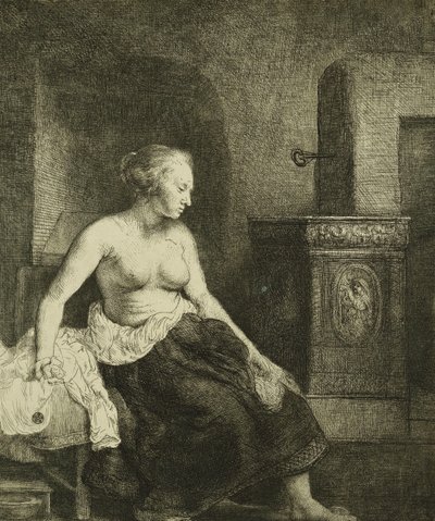 Una Donna Seduta Mezzo Vestita Accanto a una Stufa, 1658 da Rembrandt van Rijn