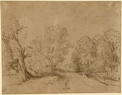 Una strada boscosa da Rembrandt Harmensz. van Rijn