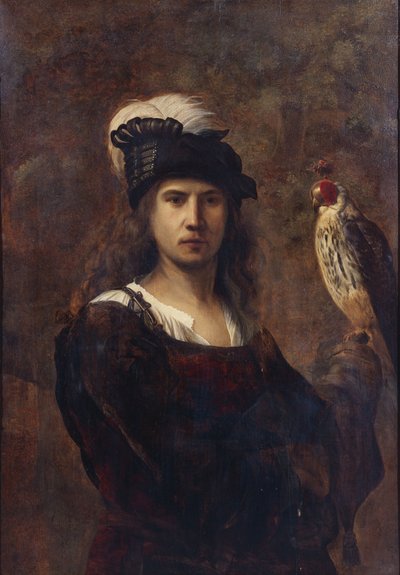 Falconiere con falco e cappello piumato da Rembrandt van Rijn