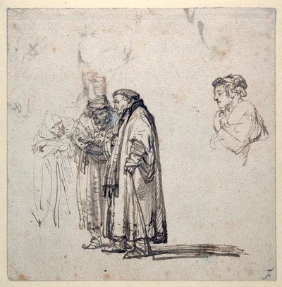 Un gruppo di studiosi anziani e, separatamente, il profilo di un uomo più giovane da Rembrandt Harmensz. van Rijn