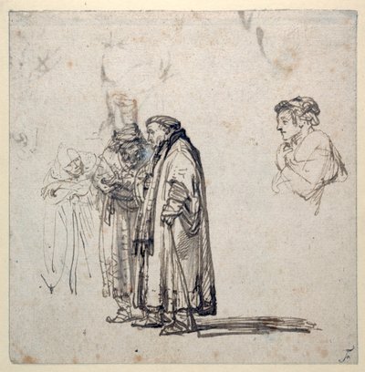Un gruppo di studiosi anziani e, separatamente, il profilo di un uomo più giovane da Rembrandt Harmensz. van Rijn