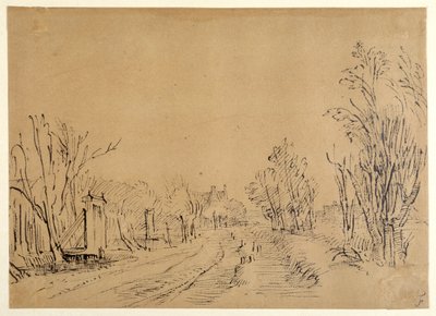 Una strada principale che conduce a una casa attraverso gli alberi da Rembrandt Harmensz. van Rijn