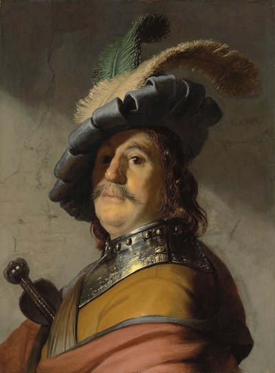 Un uomo con gorgera e berretto da Rembrandt van Rijn