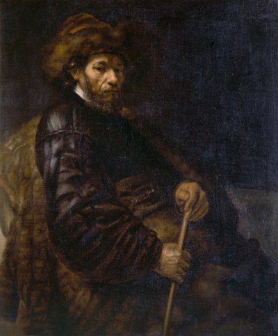Un uomo seduto con un bastone da Rembrandt Harmensz. van Rijn