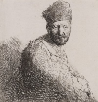 Uomo barbuto con berretto orientale e veste da Rembrandt van Rijn