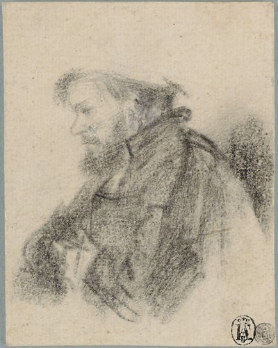Uomo barbuto, mezzo busto, di profilo a sinistra da Rembrandt van Rijn