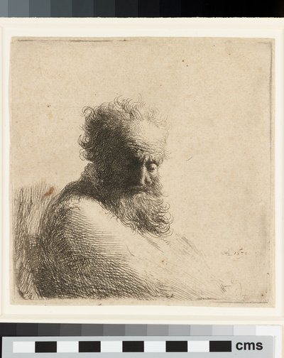 Busto di un vecchio uomo barbuto, con lo sguardo rivolto verso il basso, di tre quarti a destra da Rembrandt Harmensz. van Rijn