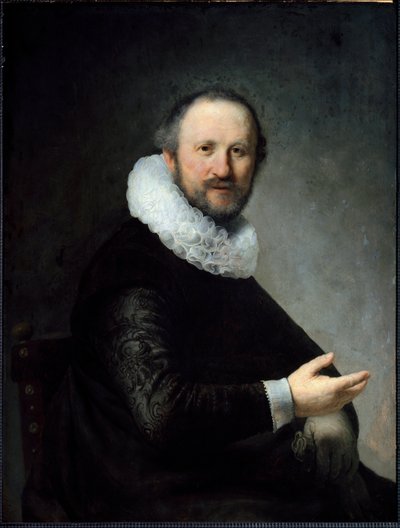 Borghese olandese con guanti, indossando un colletto a ruota da Rembrandt van Rijn