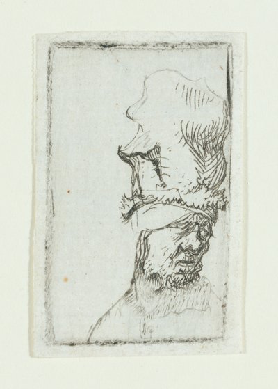 Testa di un uomo con un cappello alto da Rembrandt van Rijn