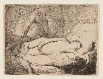Giove e Antiope: Piatto più piccolo, c.1631 (incisione su carta buff laid) da Rembrandt Harmensz. van Rijn