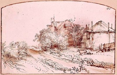 Paesaggio con un Cottage e un Fienile da Rembrandt Harmensz. van Rijn