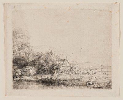 Paesaggio con Mucca che Beve, c.1650 da Rembrandt Harmensz. van Rijn