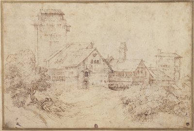 Paesaggio con edifici e amanti, abbracciati, dopo Tiziano da Rembrandt Harmensz. van Rijn