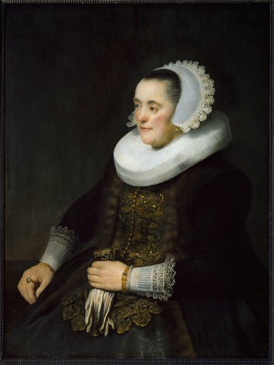 Ritratto di una borghese olandese con colletto e copricapo da Rembrandt van Rijn