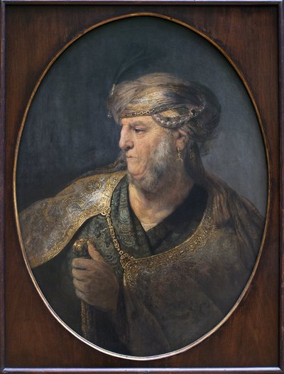 Ritratto di un uomo in costume orientale. Dipinto di Rembrandt Harmenszoon van Rijn (1606-1669), olio su tela da Rembrandt van Rijn