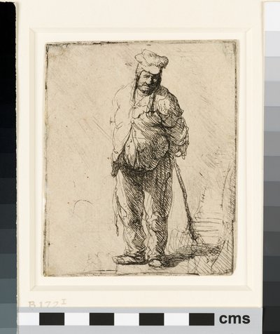 Contadino stracciato con le mani dietro la schiena, che tiene un bastone, c.1630 da Rembrandt van Rijn