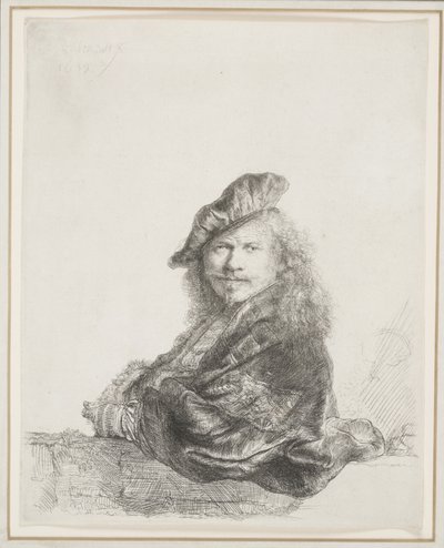 Rembrandt appoggiato a un davanzale di pietra: mezzo busto da Rembrandt van Rijn