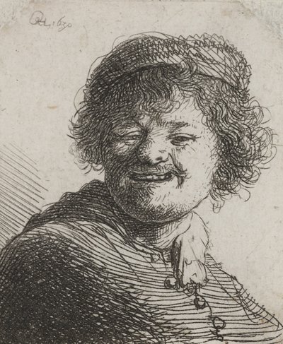 Rembrandt con un berretto, ridendo: busto da Rembrandt van Rijn