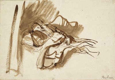 Saskia addormentata a letto da Rembrandt Harmensz van Rijn