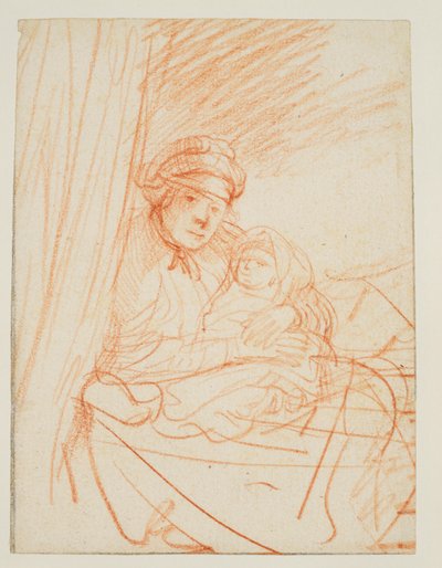 Saskia seduta a letto, con un bambino in braccio, 1635 circa da Rembrandt van Rijn