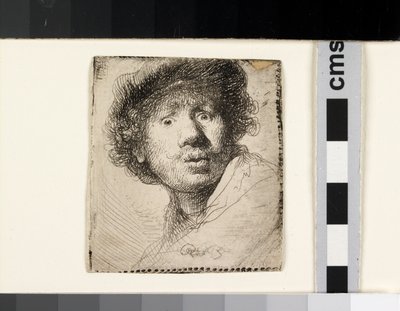 Autoritratto con un berretto, a bocca aperta da Rembrandt van Rijn
