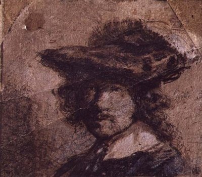 Autoritratto con cappello piumato e colletto bianco da Rembrandt Harmensz. van Rijn