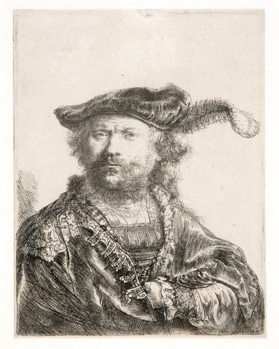 Autoritratto con berretto di velluto e piuma da Rembrandt Harmensz. van Rijn