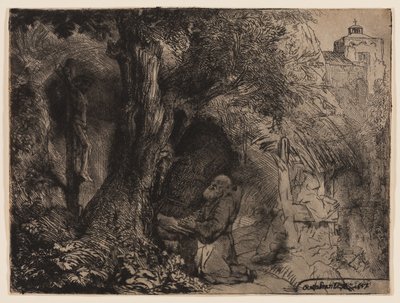 San Francesco sotto un albero in preghiera da Rembrandt Harmensz. van Rijn