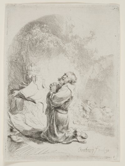 San Girolamo in preghiera: stampa ad arco da Rembrandt van Rijn