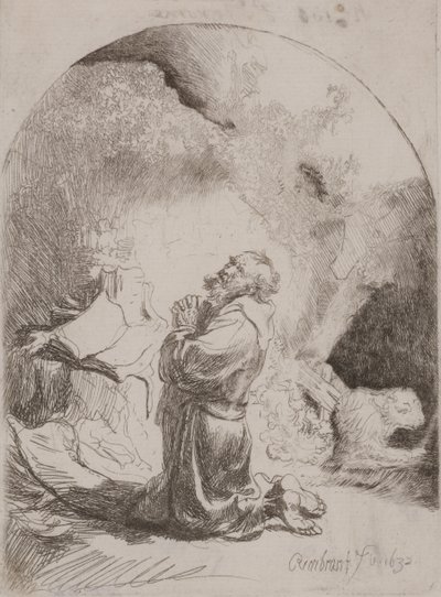 San Girolamo in preghiera: stampa ad arco da Rembrandt van Rijn