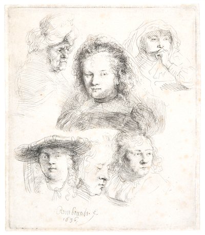 Studi della testa di Saskia e altri da Rembrandt Harmensz. van Rijn