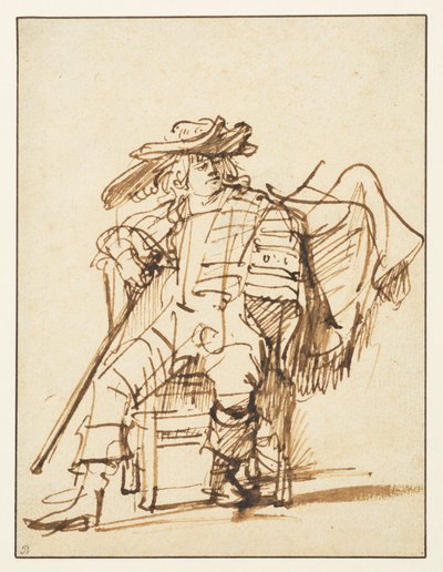 Studio di un attore seduto con cappello piumato - Capitano della Commedia dell