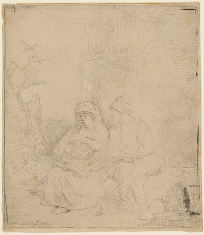 Il Riposo durante la Fuga in Egitto: Leggermente Inciso da Rembrandt Harmensz. van Rijn